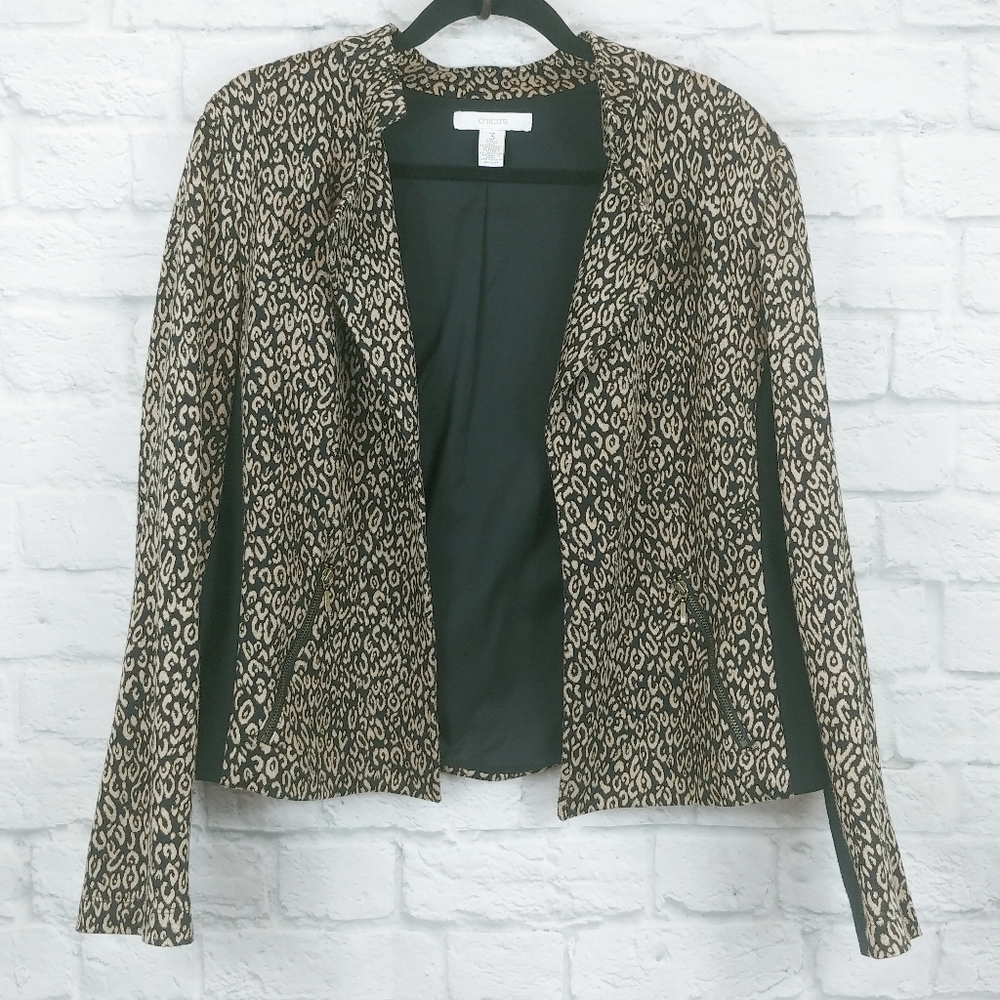 Chico's Animal Design Open Front Jacket Size XL